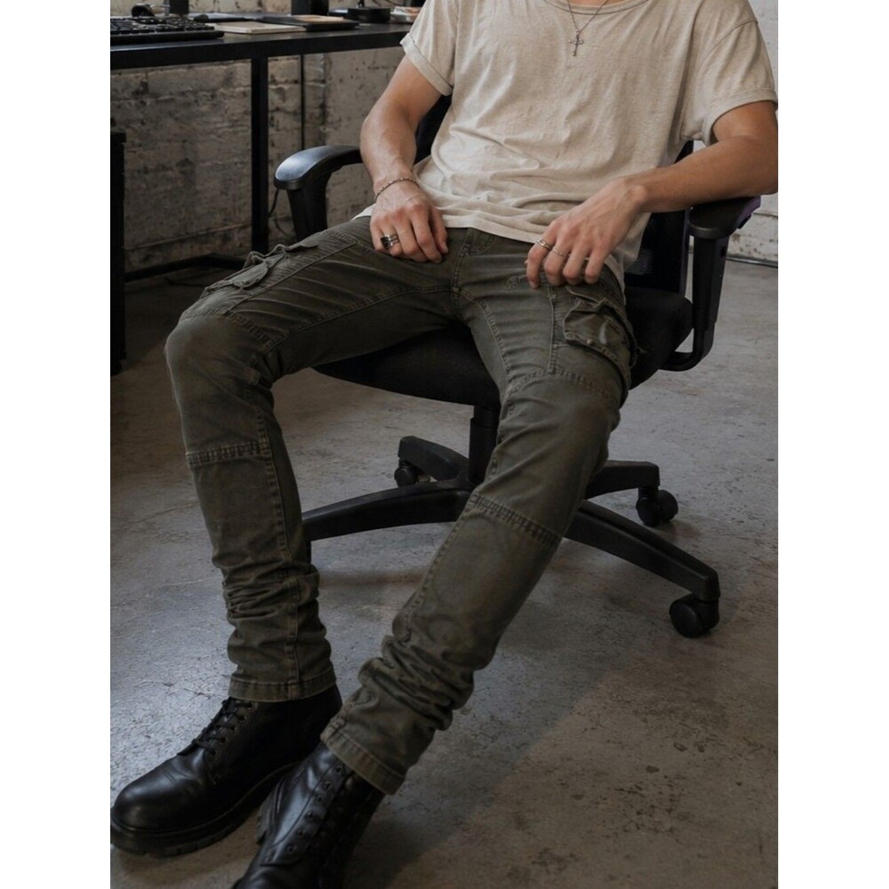 Grindhouse Cargo Pants Men 36/33 Chino Pockets Khaki Army Green Cyber Grunge